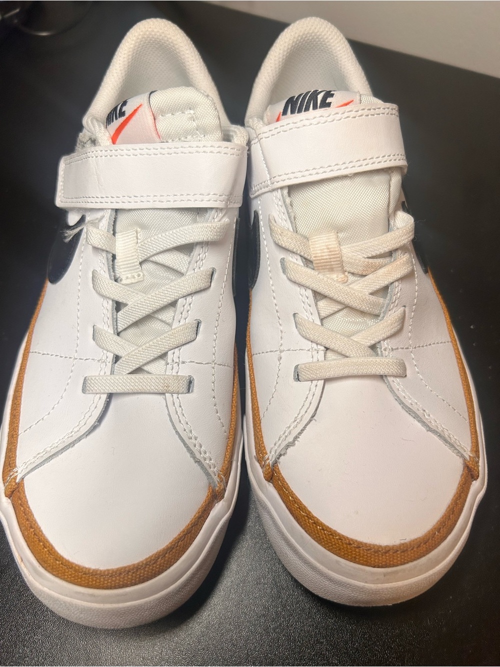 Nike Kids White Sneakers with Brown Accent